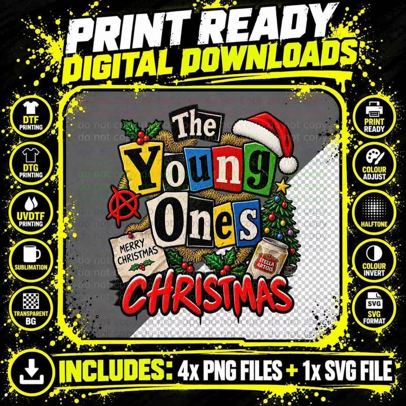 Merry Christmas Anarchy Punk 80s British Student Sitcom Ugly Sweater T-Shirt Png SVG Digital Bundle