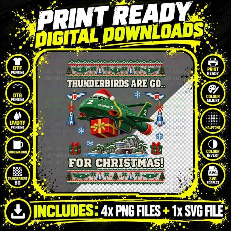 Are Go For Christmas Green Rescue Craft 60s Puppet Sci Fi Ugly Sweater T-Shirt Png SVG Digital Bundle