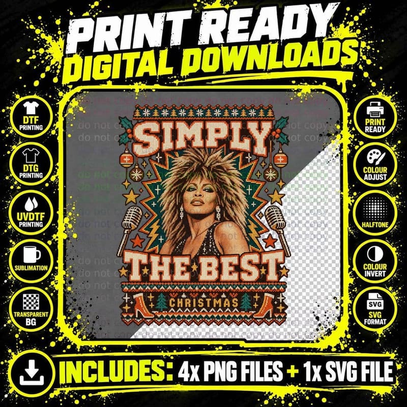 Tina Turner Christmas Simply the Best Christmas 80s Rock Png SVG Digital Bundle