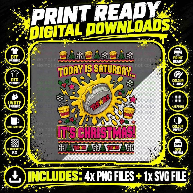 Today Is Saturday It's Christmas Custard Pie 70s Kids TV Ugly Sweater T-Shirt Png SVG Digital Bundle
