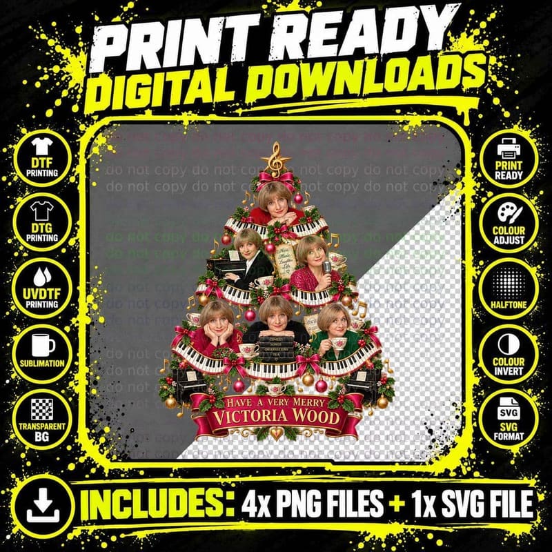 Have A Very Merry Victoria Piano Christmas Tree British Comedian Retro T-Shirt Png SVG Digital Bundle