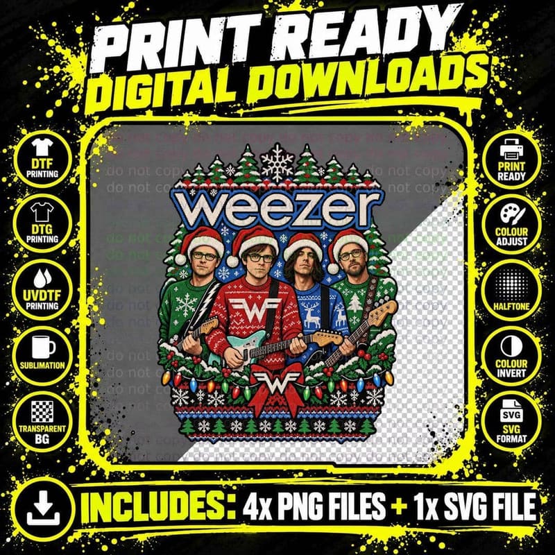Weezer Christmas Ugly Sweater Sweater Song Alternative Png SVG Digital Bundle
