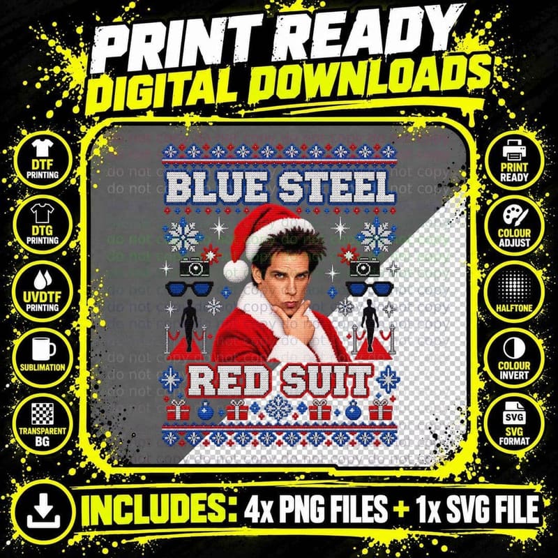 Blue Steel Red Suit Derek Male Model 2000s Comedy Movie Ugly Sweater T-Shirt Png SVG Digital Bundle