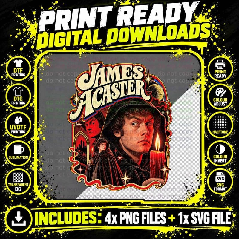 Comedian James Red Candlelight Hooded Cloak Gothic Horror Style 70s T-Shirt Png SVG Digital Bundle