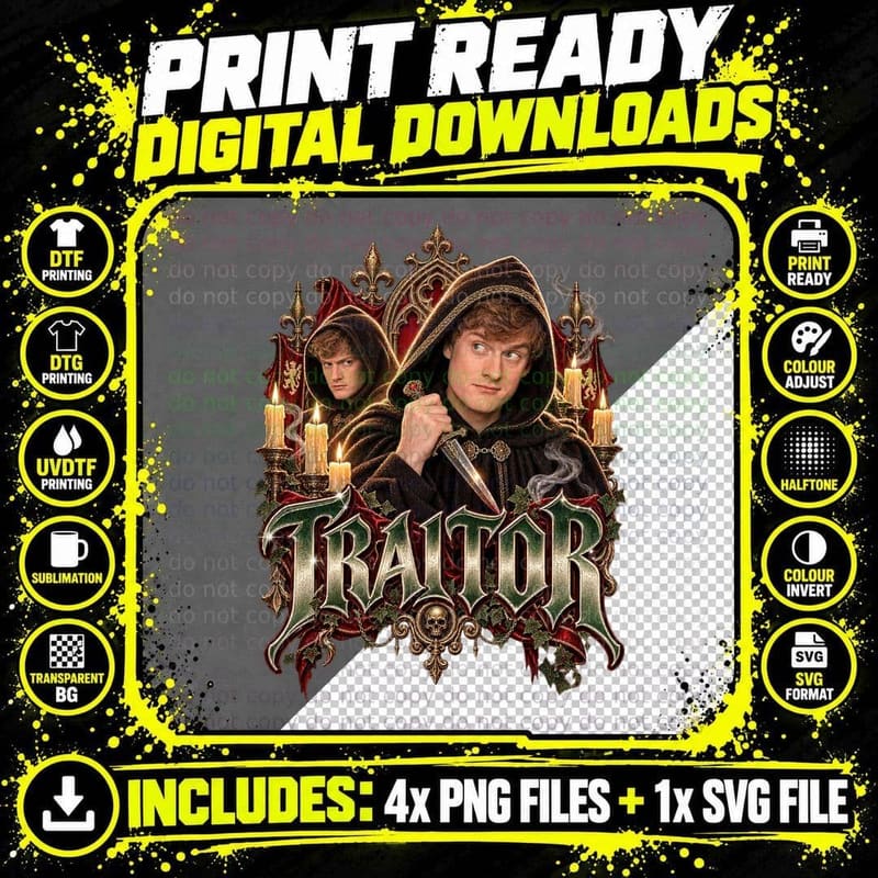 James Traitor Dagger Hooded Cloak Comedian Murder Mystery Gothic Vintage T-Shirt Png SVG Digital Bundle