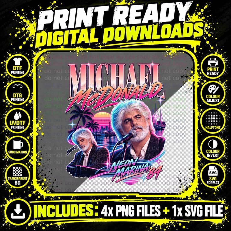 Michael McDonald 1980s Concert Neon Palm Tree Yacht Rock Png SVG Digital Bundle