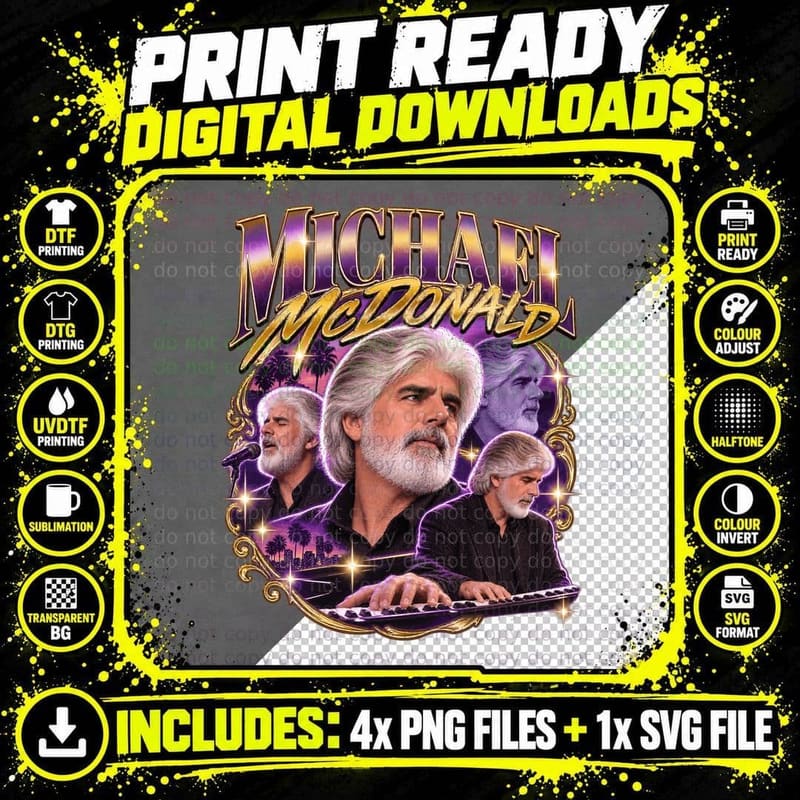 Michael Yacht Rock Soul Singer Keyboard 90s Rap Style Portrait Collage T-Shirt Png SVG Digital Bundle