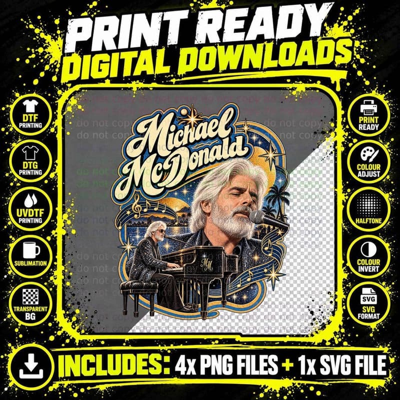 Michael Yacht Rock Blue Eyed Soul Singer Grand Piano Starry Night Retro T-Shirt Png SVG Digital Bundle