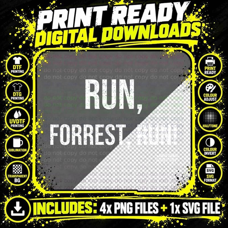 Run Forrest Run Jenny 90s Classic Movie Quote Funny Runner Jogging Retro T-Shirt Png SVG Digital Bundle