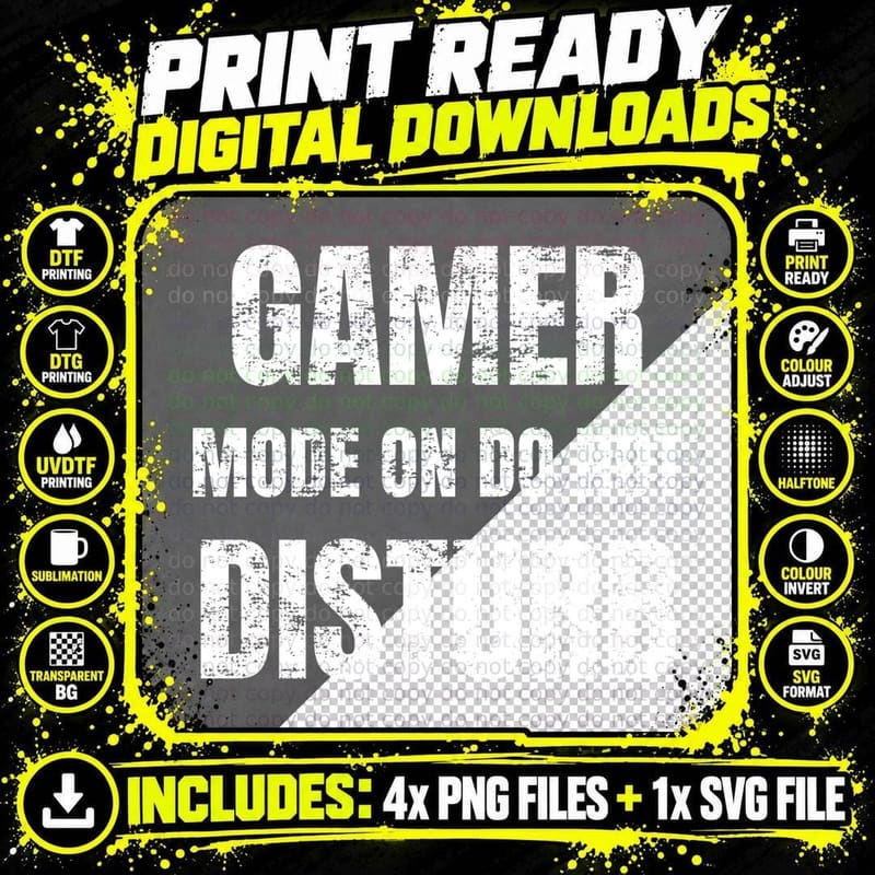 Gamer Mode On Do Not Disturb Funny Video Gaming Teenager Son Boyfriend T-Shirt Png SVG Digital Bundle