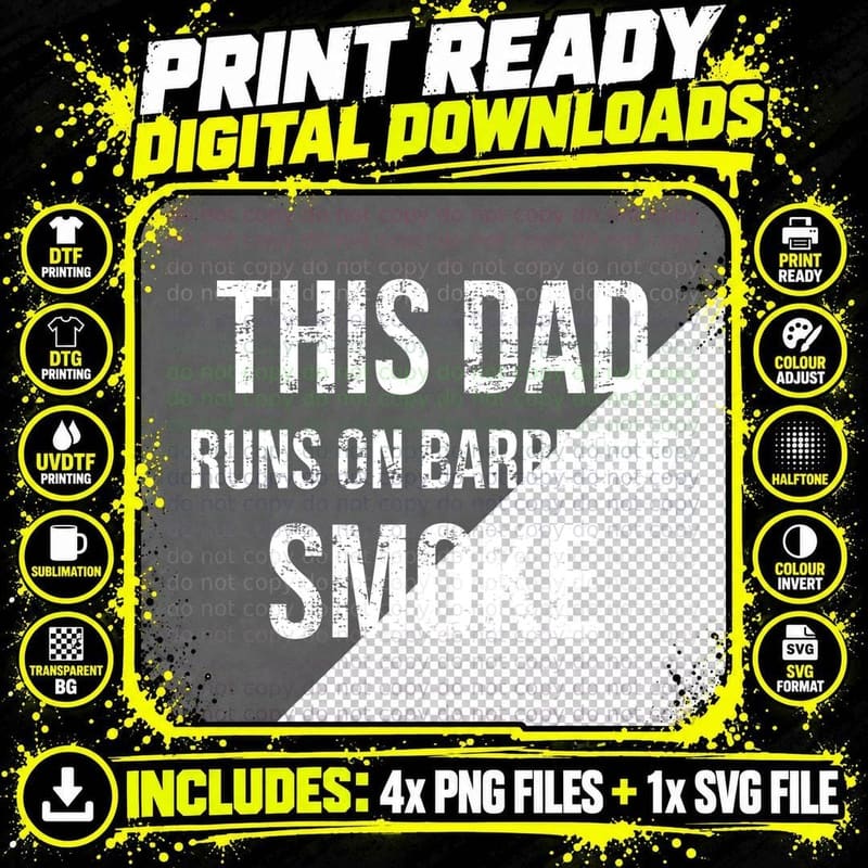 This Dad Runs On Barbecue Smoke Funny Fathers Day BBQ Grill Master T-Shirt Png SVG Digital Bundle
