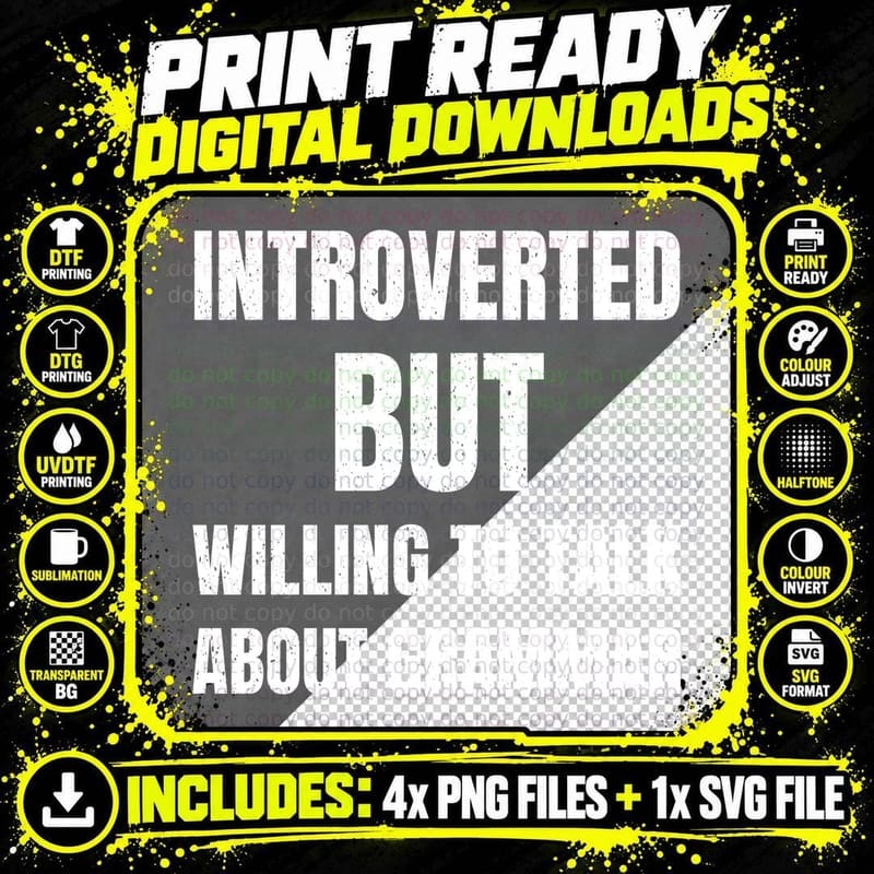 Introvert Willing To Talk About Grammar English Teacher Png SVG Digital Bundle