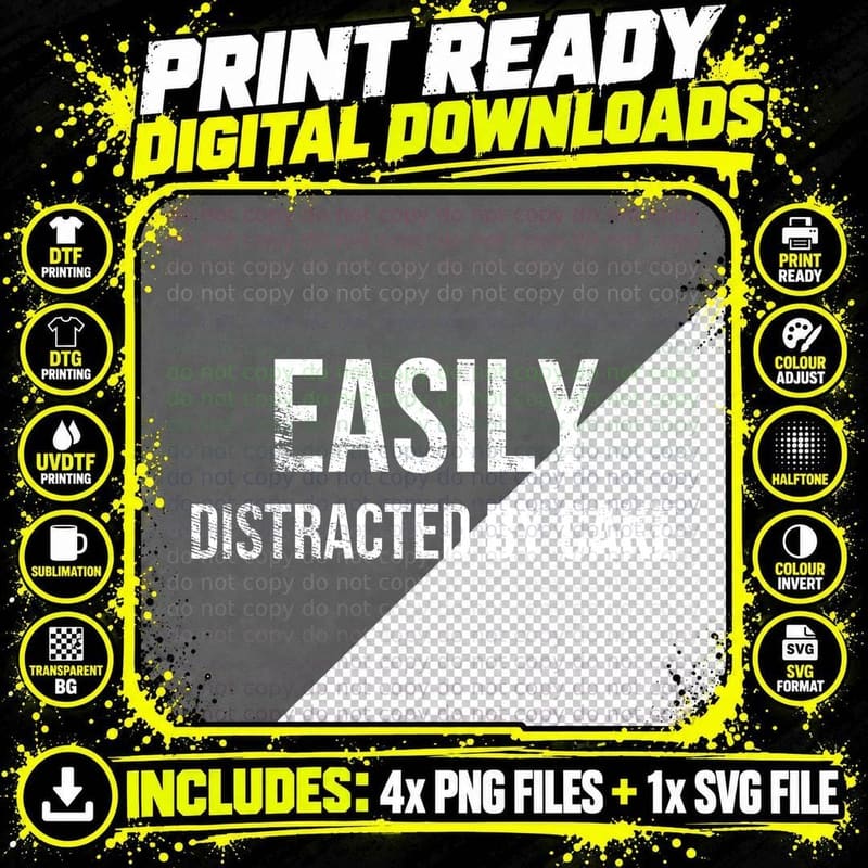 Easily Distracted By Cake Funny Baker Baking Foodie Dessert Lover Joke T-Shirt Png SVG Digital Bundle