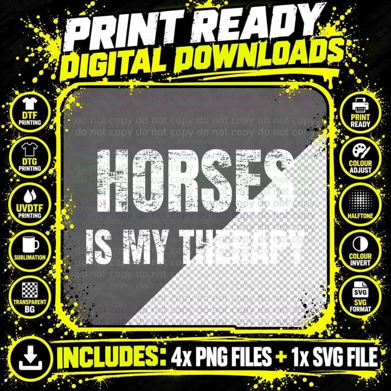 Horses Is My Therapy Funny Rider Equestrian Pony Lover Girls Riding T-Shirt Png SVG Digital Bundle