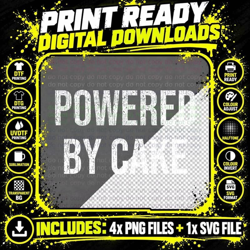 Powered By Cake Funny Lover Baker Baking Foodie Dessert Sweet Tooth Mum T-Shirt Png SVG Digital Bundle