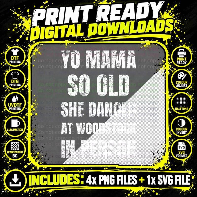 Yo Mama So Old Funny Insult Joke 60s Hippie Music Festival Retro Banter T-Shirt Png SVG Digital Bundle