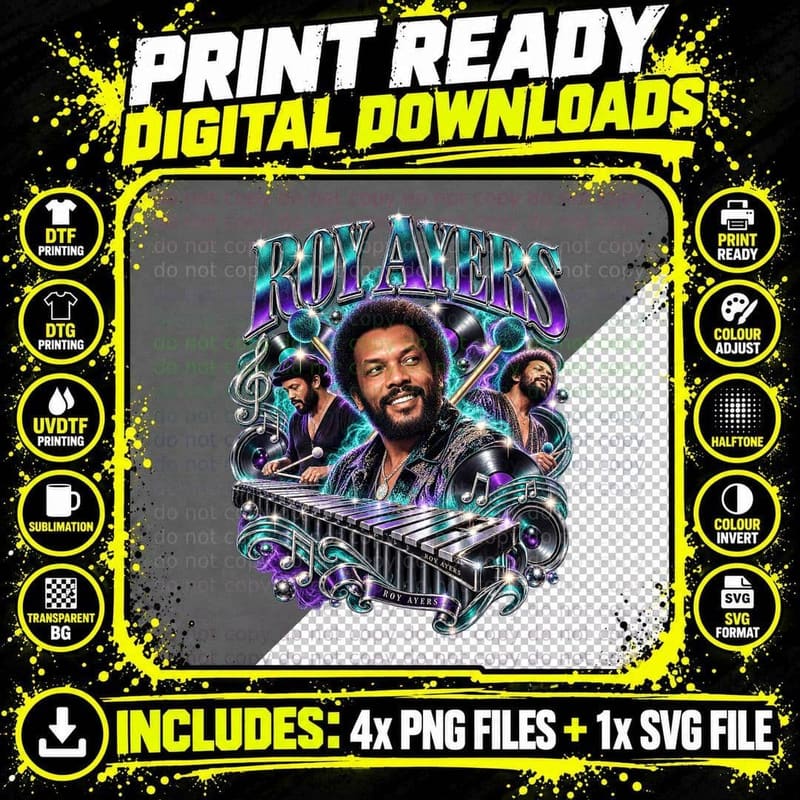 Roy Jazz Funk Vibraphone Legend 90s Rap Style Collage Vintage Soul Music T-Shirt Png SVG Digital Bundle