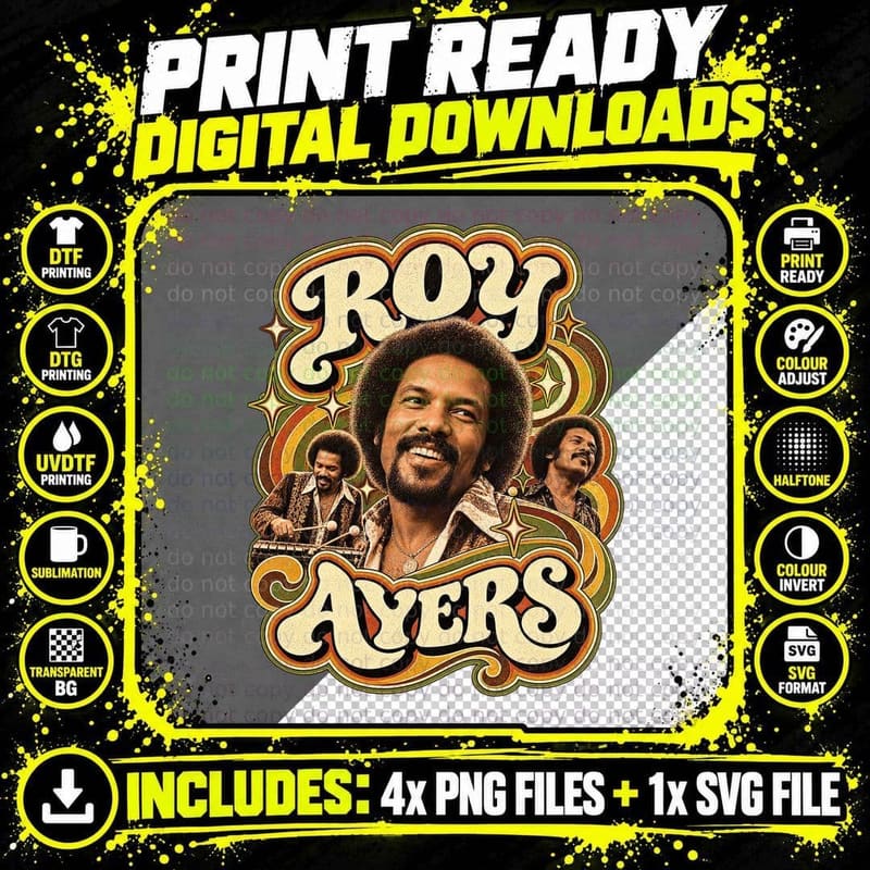Roy Smiling Portrait 70s Jazz Funk Vibraphone Soul Swirl Vintage Retro T-Shirt Png SVG Digital Bundle