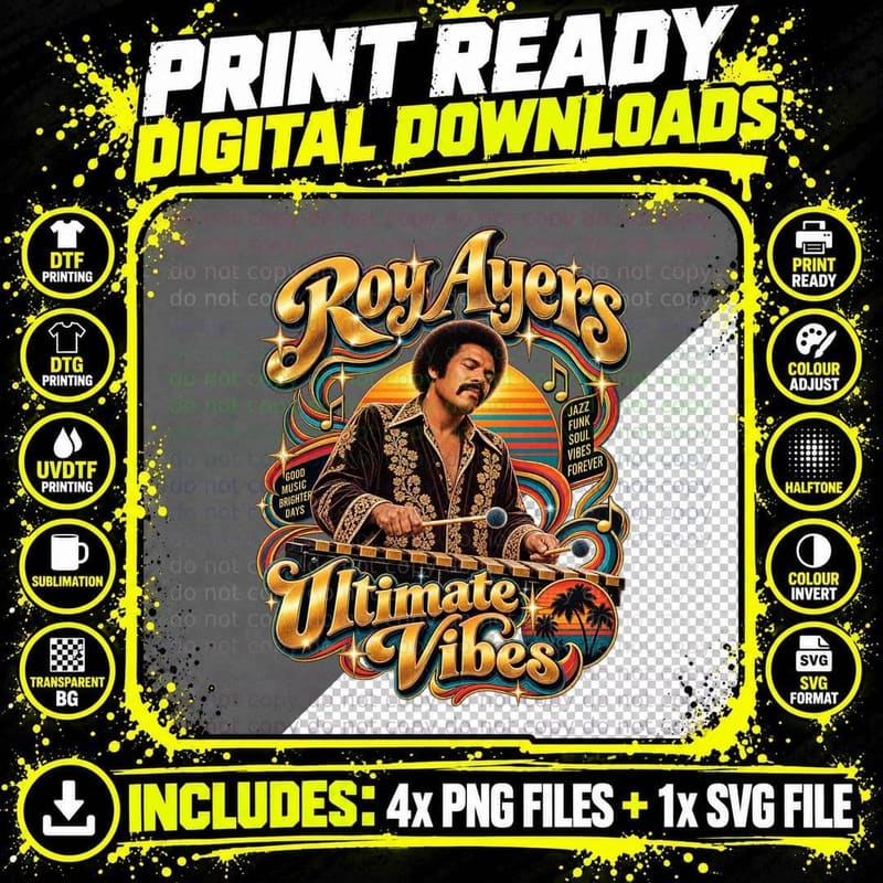 Roy Ultimate Vibes Jazz Funk Soul Vibraphone Player 70s Retro Sunset T-Shirt Png SVG Digital Bundle
