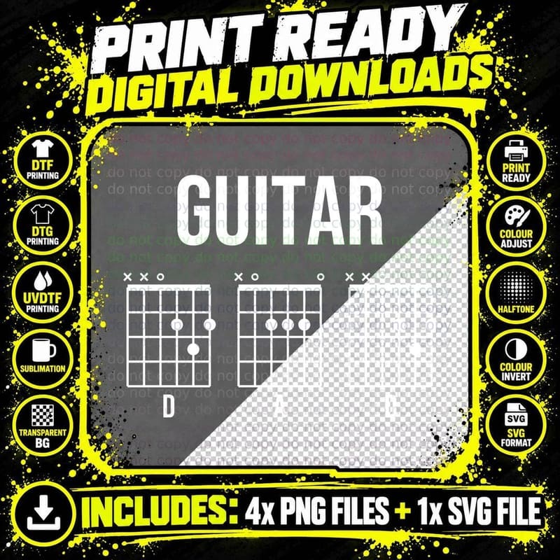 Guitar Dad Chord Chart Funny Guitarist Fathers Day Acoustic Musician T-Shirt Png SVG Digital Bundle