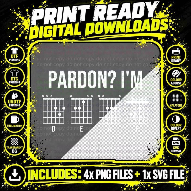 Pardon I'm Deaf Guitar Chords Funny Loud Guitarist Musician Old Rocker T-Shirt Png SVG Digital Bundle