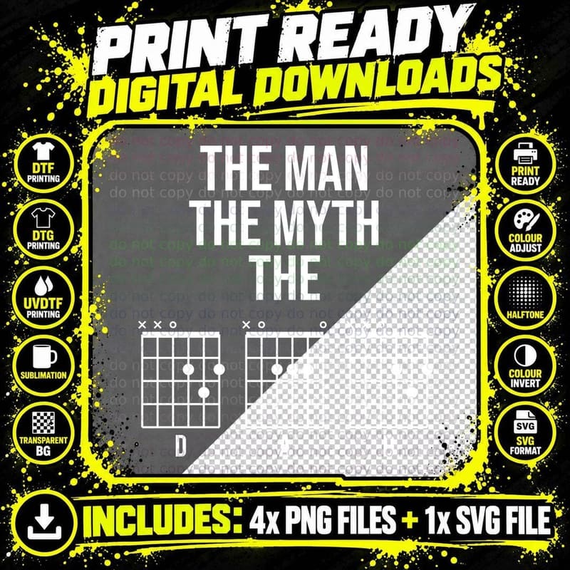 The Man The Myth The Dad Guitar Chords Funny Guitarist Png SVG Digital Bundle