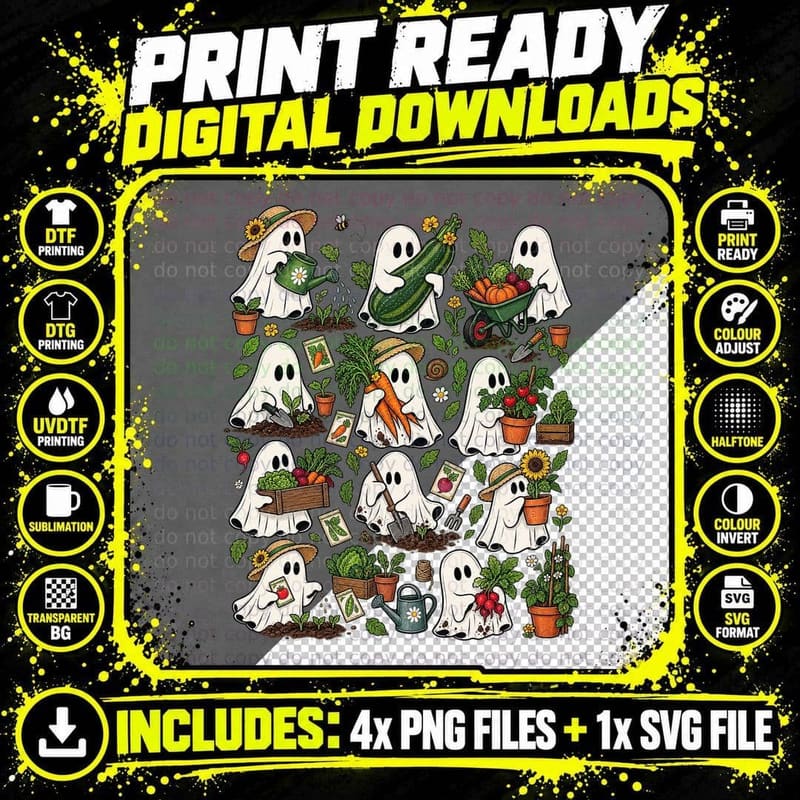 Allotment Ghost Gardening Marrow Carrot Vegetable Png SVG Digital Bundle