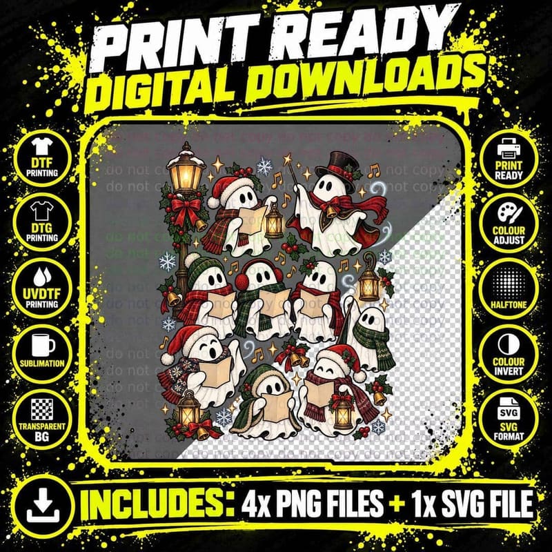 Christmas Carol Ghost Lantern Choir Singing Cute Vintage Png SVG Digital Bundle