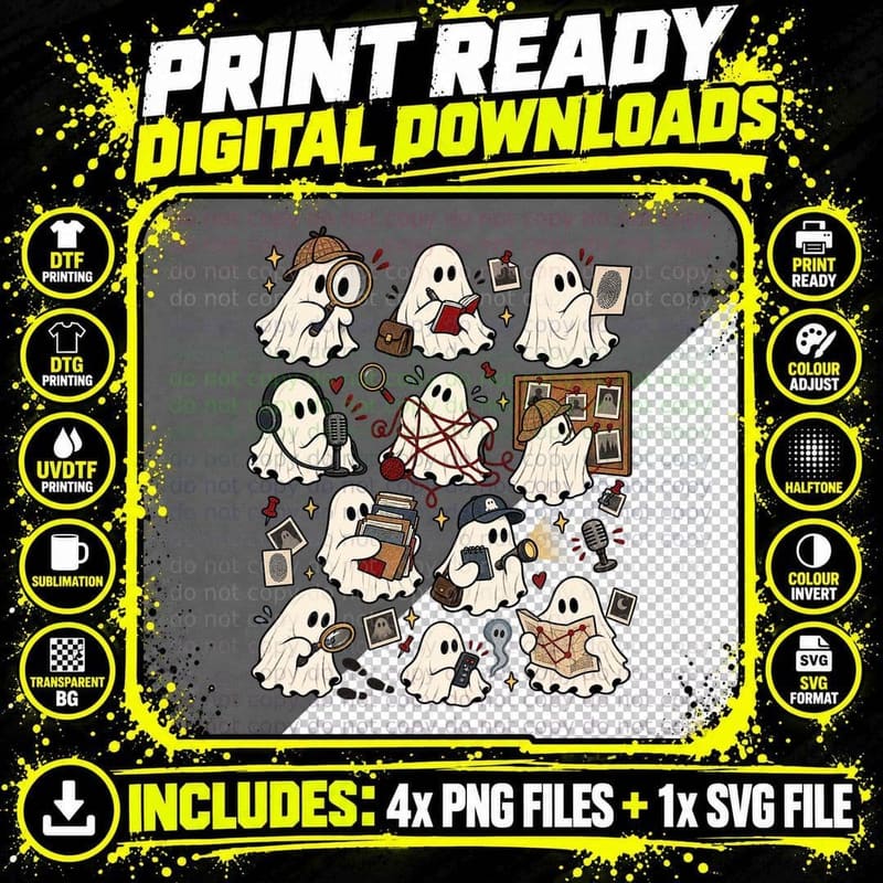 True Crime Ghost Detective Podcast Lover Cute Halloween Png SVG Digital Bundle