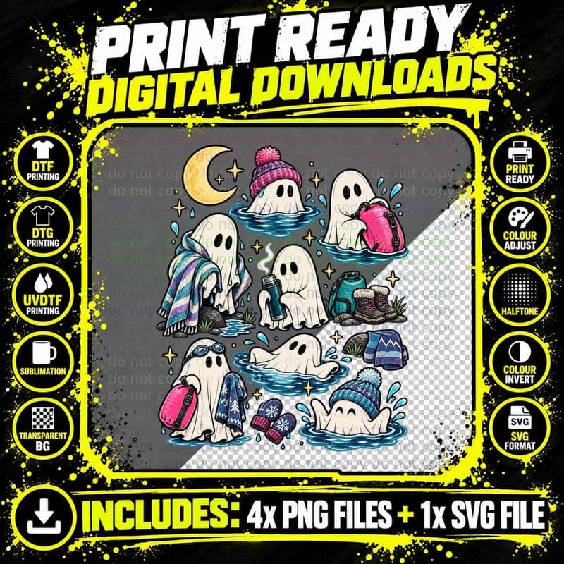 Wild Swimming Ghost Cold Water Swimmer Moonlight Outdoor Png SVG Digital Bundle