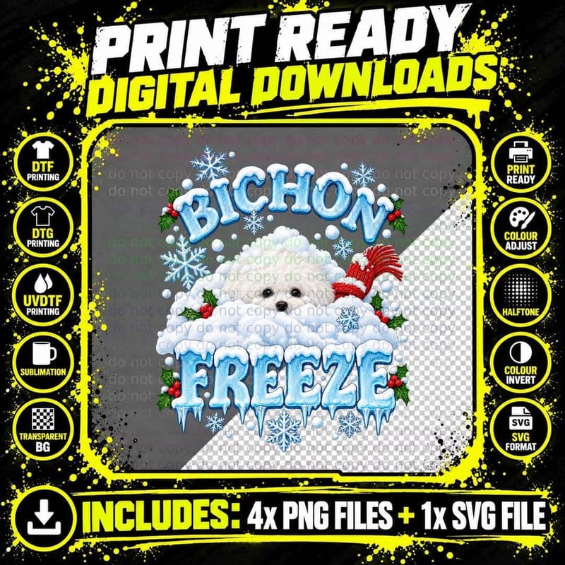 Bichon Frise Christmas Bichon Freeze Funny Snow Dog Png SVG Digital Bundle