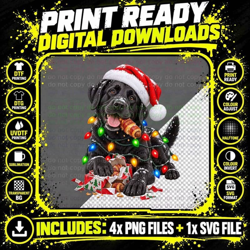 Black Labrador Christmas Dog Lover Holiday Tee Santa Hat Png SVG Digital Bundle