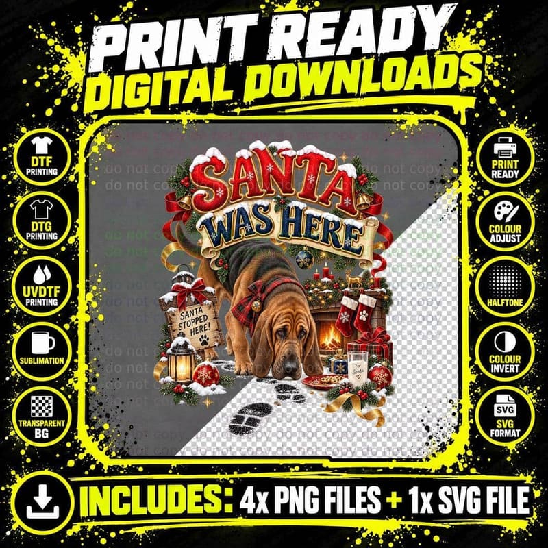 Bloodhound Santa Was Here Christmas Dog Lover Vintage Png SVG Digital Bundle