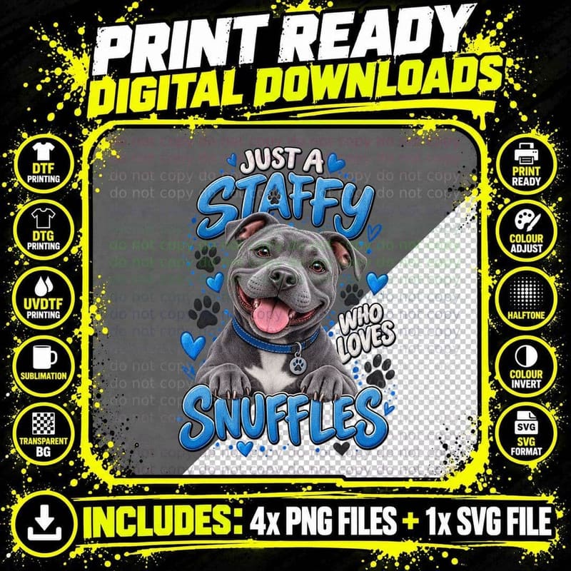 Blue Staffy Christmas Smiling All The Way Staffordshire Png SVG Digital Bundle