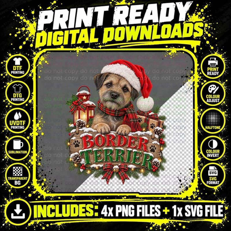 Border Terrier Christmas Border Control Funny Mince Pie Png SVG Digital Bundle