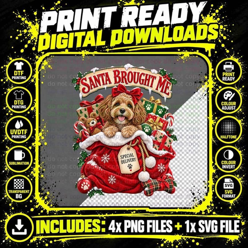 Cavapoo Santa Brought Me Christmas Puppy Funny Dog Lover Png SVG Digital Bundle