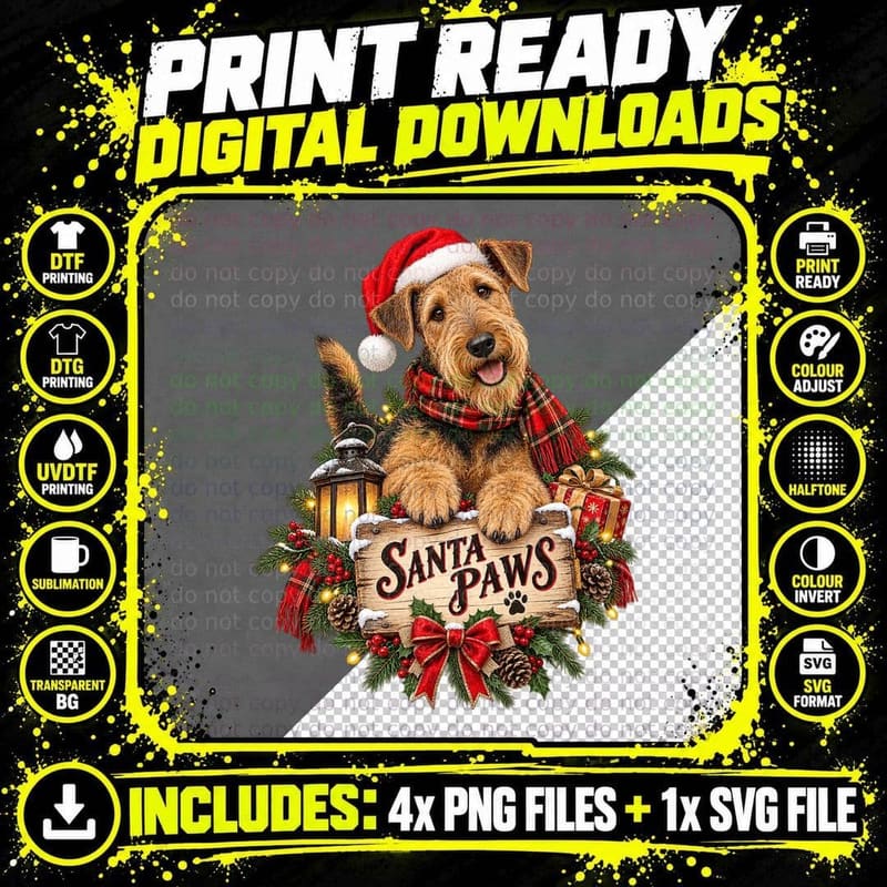 Christmas Airedale Beard Already Sorted Funny Santa Dog Png SVG Digital Bundle