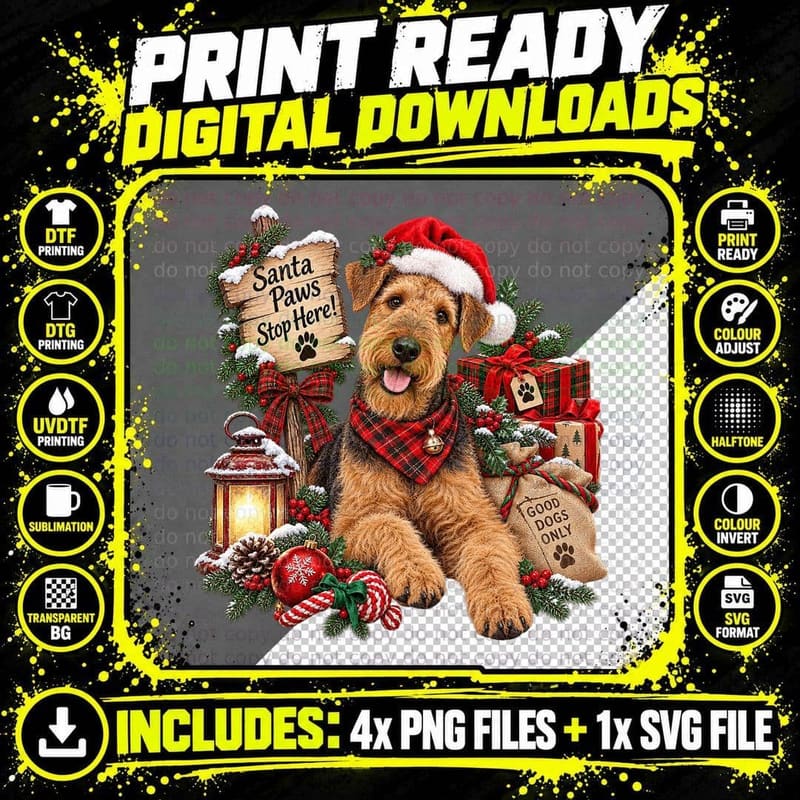 Christmas Airedale Beard Already Sorted Funny Santa Dog Png SVG Digital Bundle