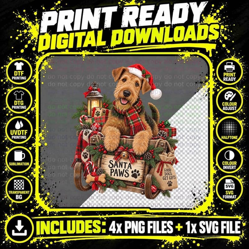 Christmas Airedale Beard Already Sorted Funny Santa Dog Png SVG Digital Bundle