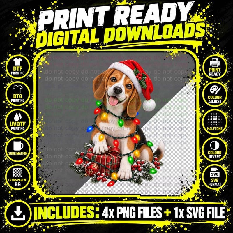Christmas Beagle Dog Santa Holiday Howling Funny Festive Png SVG Digital Bundle