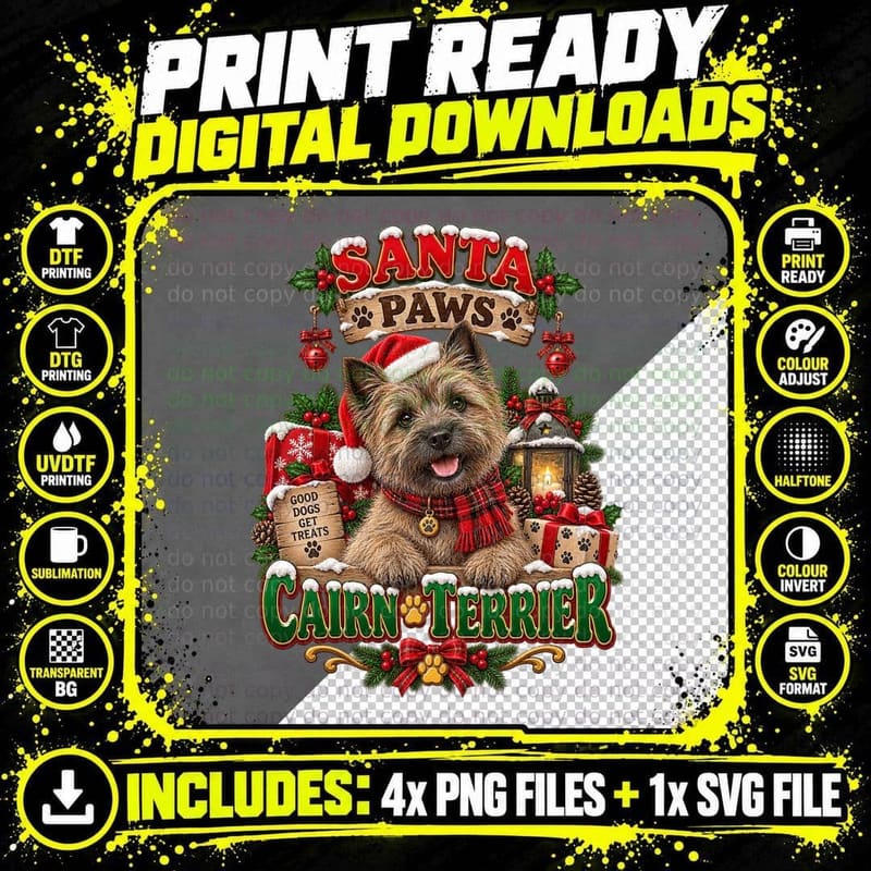 Christmas Cairn Terrier Bark The Herald Angels Sing Png SVG Digital Bundle