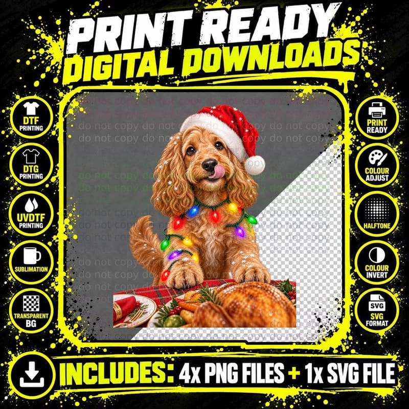 Christmas Cockapoo Dog Santa Hat Festive Dog Lover Funny Png SVG Digital Bundle