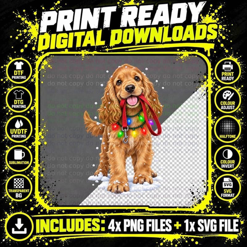 Christmas Cocker Spaniel Puppy Festive Dog Lover Cute Png SVG Digital Bundle