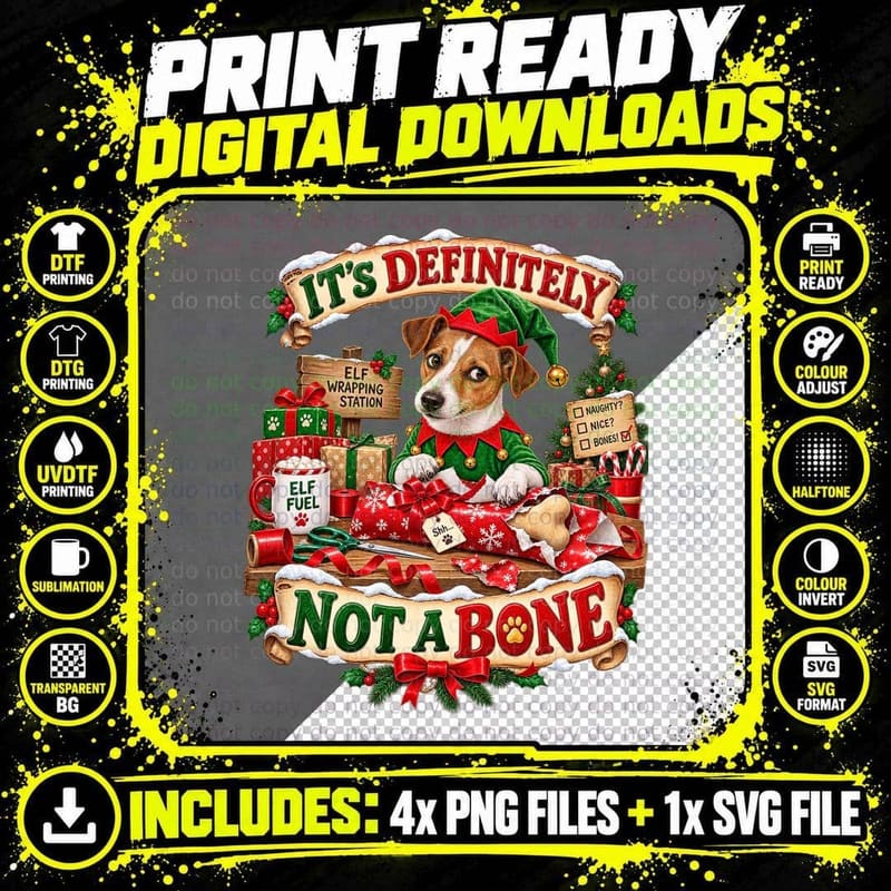 Christmas Jack Russell Terrier Funny Watercolor Elf Png SVG Digital Bundle