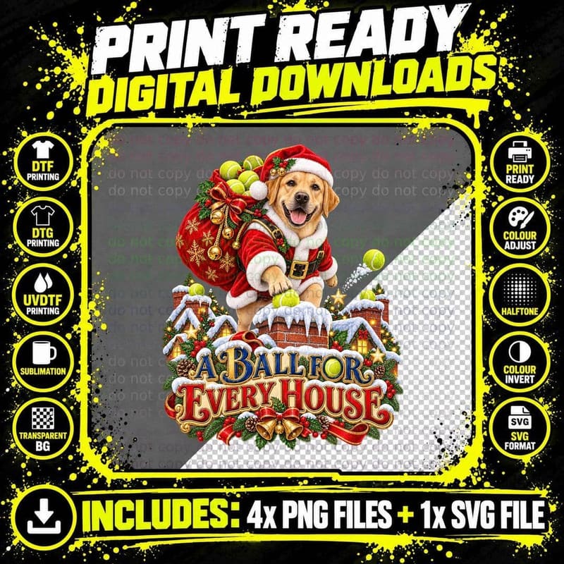 Christmas Labrador A Ball For Every House Funny Santa Png SVG Digital Bundle