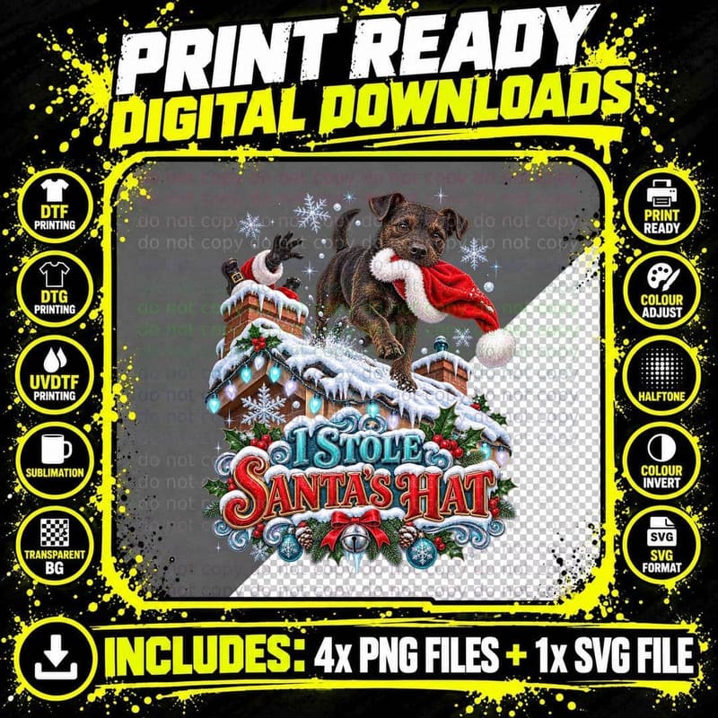 Christmas Patterdale I Stole Santa's Hat Funny Dog Png SVG Digital Bundle