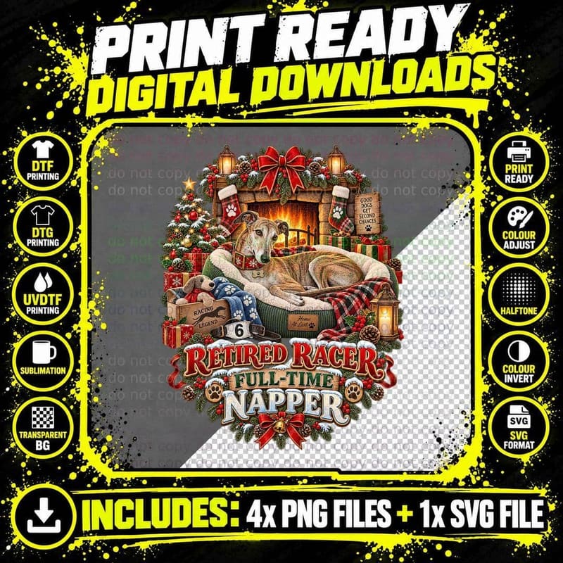 Christmas Retired Racing Greyhound Watercolor Rescue Dog Png SVG Digital Bundle