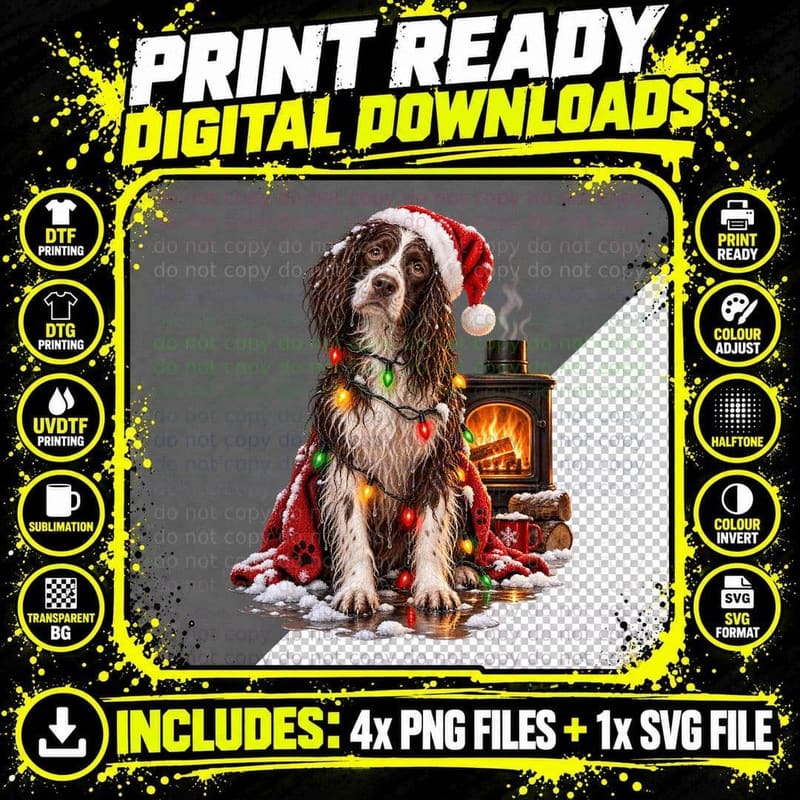 Christmas Springer Spaniel Dog Santa Hat Festive Winter Png SVG Digital Bundle