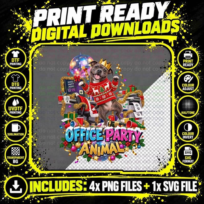 Christmas Staffie Office Party Animal Funny Dog Ugly Png SVG Digital Bundle