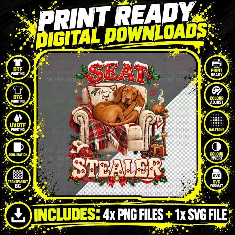 Christmas Vizsla Seat Stealer Funny Dog Christmas Png SVG Digital Bundle